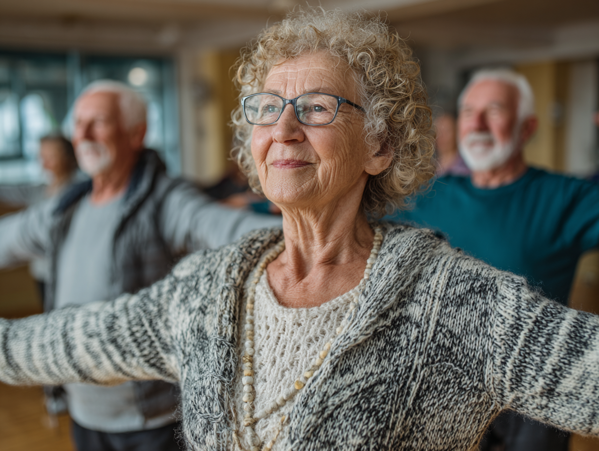 Група старших людей займається фітнесом