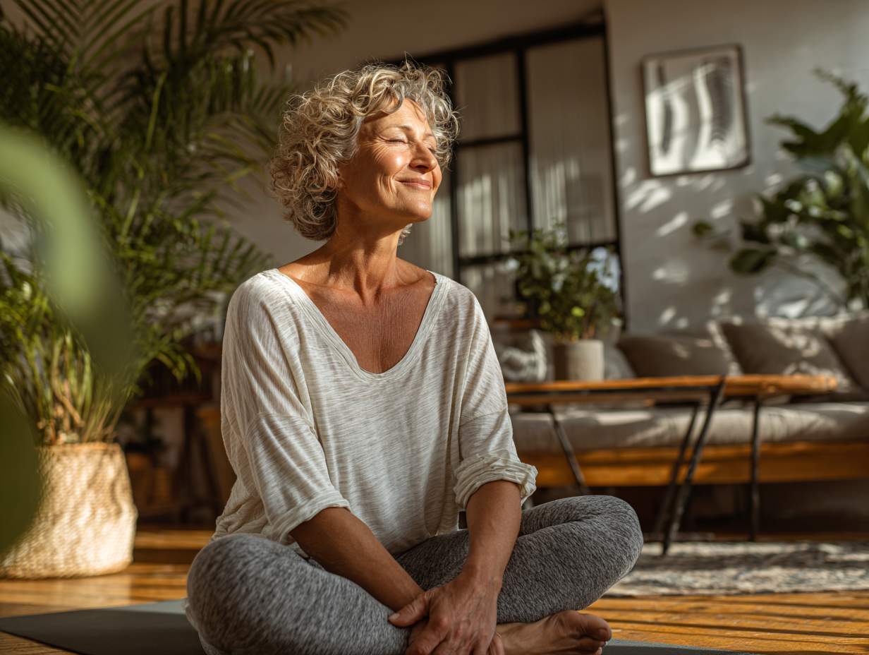 Старша жінка виконує вправи йоги